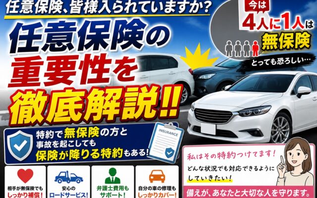 任意保険、皆さまはいられていますか？任意保険の重要性を徹底解説！
